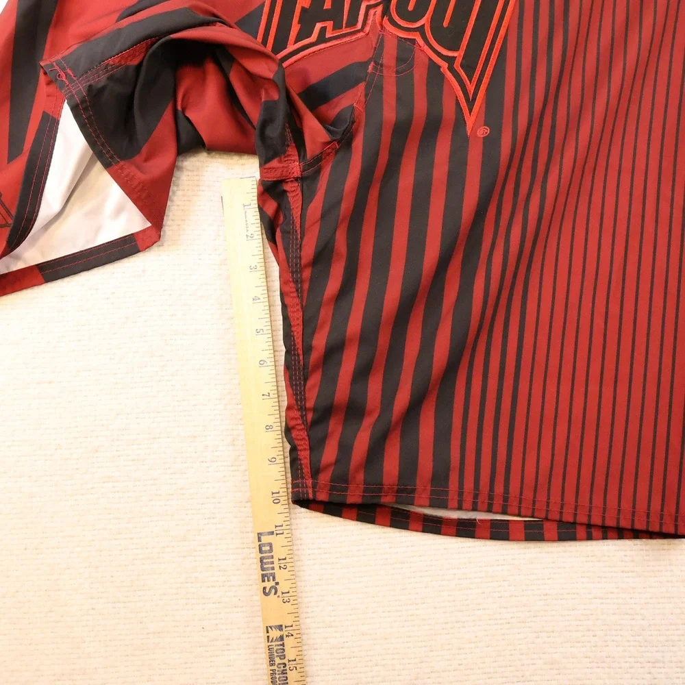 Tapout Mens 38 Board Shorts Red Black Graphic MMA Fight Shorts Sunburst Striped